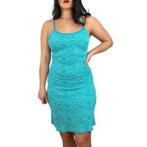 Zara Blue & Green Knit Form Fitting Spaghetti Strap Dress